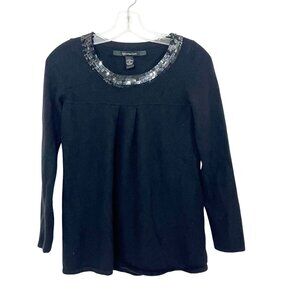 Vintage Y2K Black Sequin Cashmere Babydoll Sweater Top - Size Medium